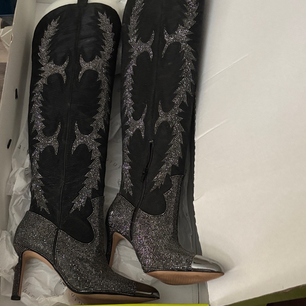 Gianni Bini Katyanna Two Black Rhinestone Boots